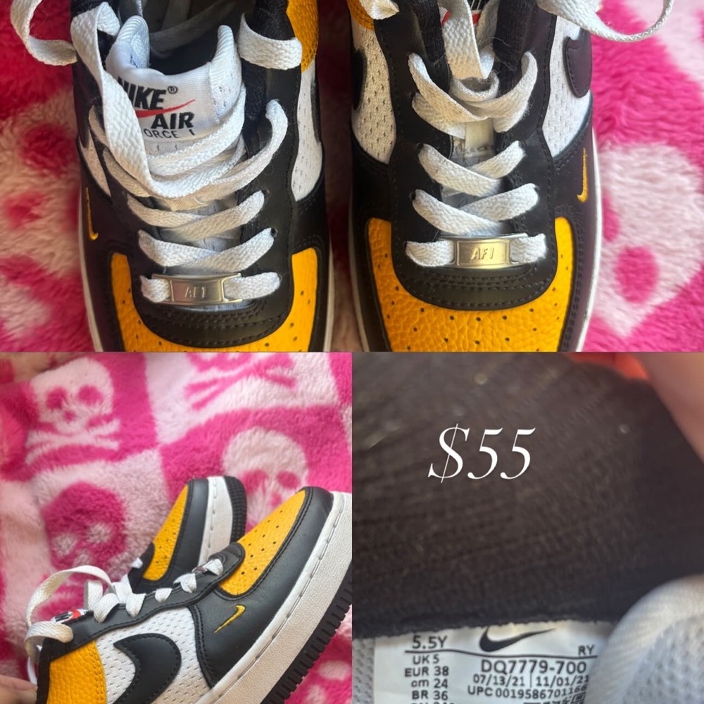 Nike Air Force 1 Black and Yellow Shoes